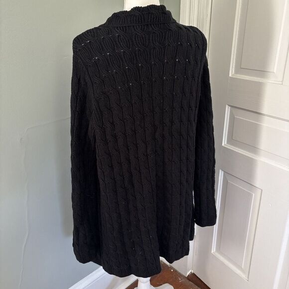 Talbots Size Small Black Cable Knit Cotton Wool Blend Open Front Cardigan - Picture 3 of 5